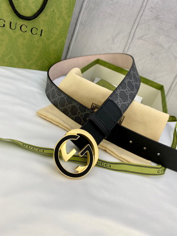 1:1 Replica Gucci GG Supreme Belt With Interlocking G Buckle Black/Grey GG Supreme Canvas With Black For Women, Women Belt