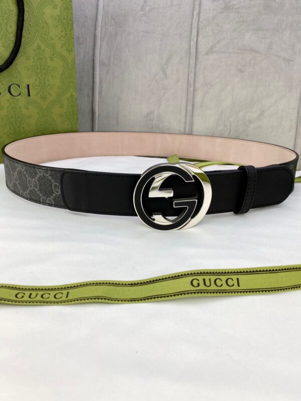 1:1 Replica Gucci GG Supreme Belt With Interlocking G Buckle Black/Grey GG Supreme Canvas With Black For Women, Women Belt