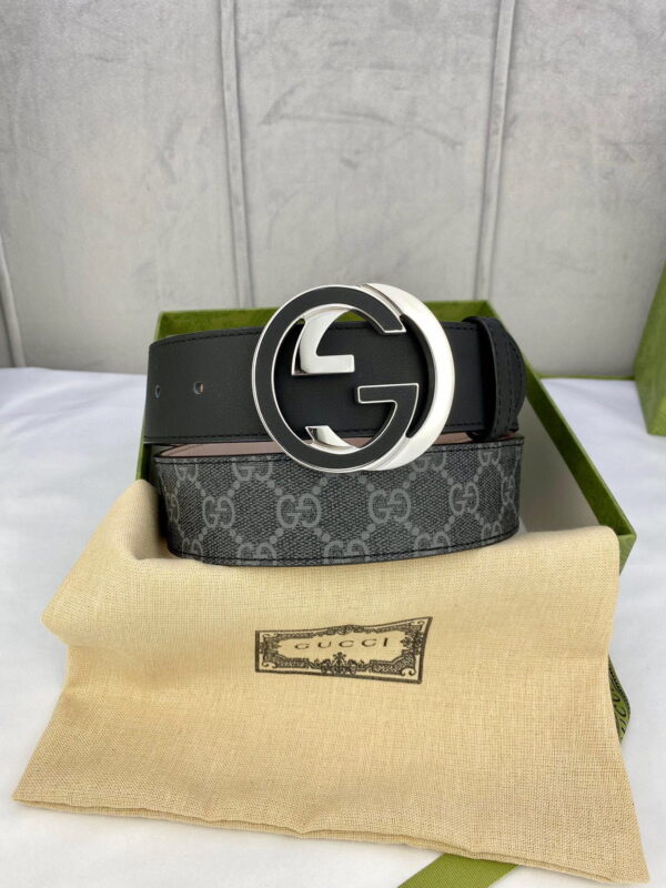 1:1 Replica Gucci GG Supreme Belt With Interlocking G Buckle Black/Grey GG Supreme Canvas With Black For Women, Women Belt