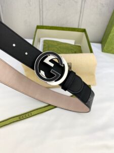 1:1 Replica Gucci GG Supreme Belt With Interlocking G Buckle Black/Grey GG Supreme Canvas With Black For Women, Women Belt