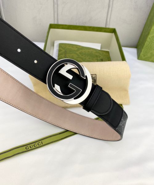 1:1 Replica Gucci GG Supreme Belt With Interlocking G Buckle Black/Grey GG Supreme Canvas With Black For Women, Women Belt