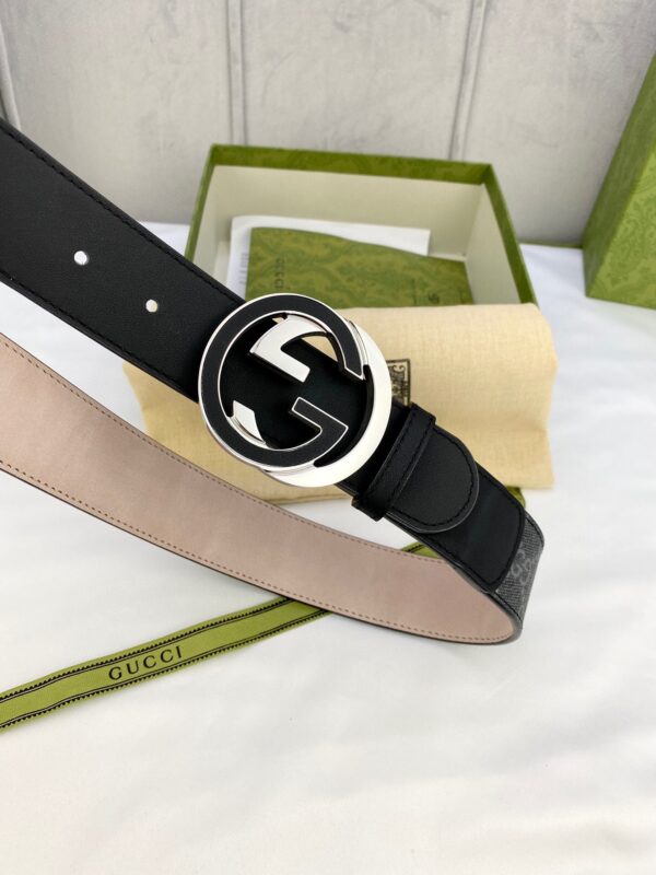 1:1 Replica Gucci GG Supreme Belt With Interlocking G Buckle Black/Grey GG Supreme Canvas With Black For Women, Women Belt