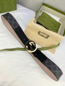 1:1 Replica Gucci GG Supreme Belt With Interlocking G Buckle Black/Grey GG Supreme Canvas With Black For Women, Women Belt