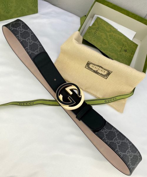 1:1 Replica Gucci GG Supreme Belt With Interlocking G Buckle Black/Grey GG Supreme Canvas With Black For Women, Women Belt