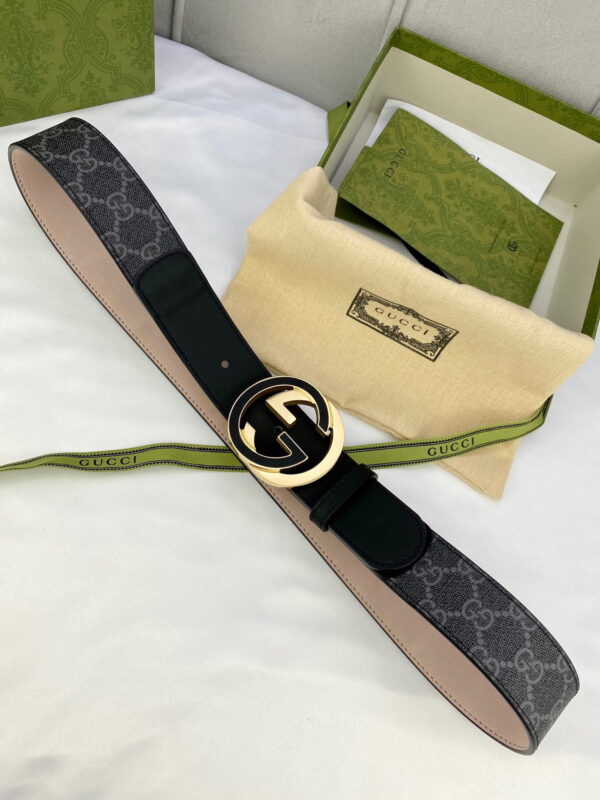 1:1 Replica Gucci GG Supreme Belt With Interlocking G Buckle Black/Grey GG Supreme Canvas With Black For Women, Women Belt