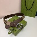 1:1 Replica Gucci GG Supreme Belt With Interlocking G Buckle Camel And Ebony Jumbo GG Canvas And Brown For Women, Women Belt