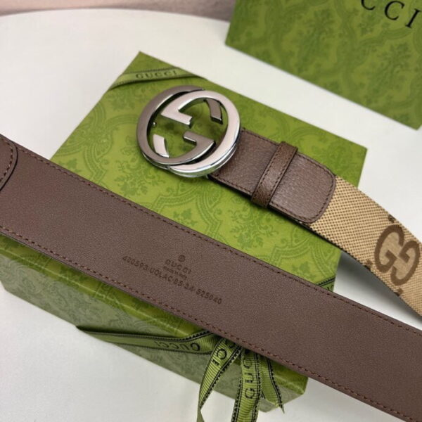 1:1 Replica Gucci GG Supreme Belt With Interlocking G Buckle Camel And Ebony Jumbo GG Canvas And Brown For Women, Women Belt