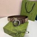 1:1 Replica Gucci GG Supreme Belt With Interlocking G Buckle Camel And Ebony Jumbo GG Canvas And Brown For Women, Women Belt