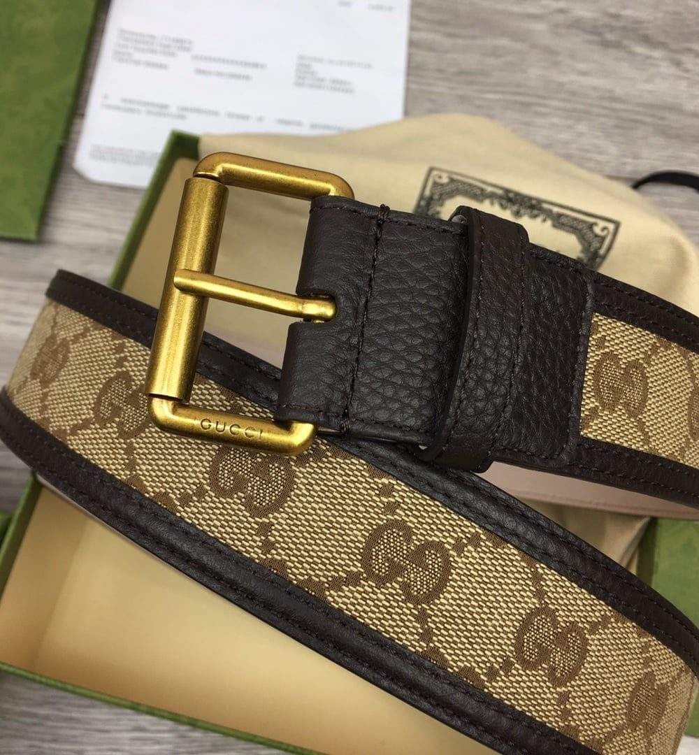 1:1 Replica Gucci GG Supreme Belt With Square Buckle Beige/Ebony GG Supreme For Women, Women Belt