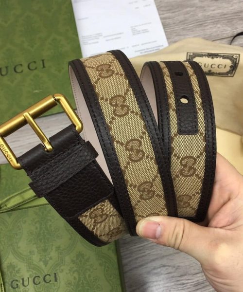 1:1 Replica Gucci GG Supreme Belt With Square Buckle Beige/Ebony GG Supreme For Women, Women Belt