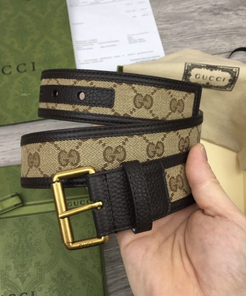 1:1 Replica Gucci GG Supreme Belt With Square Buckle Beige/Ebony GG Supreme For Women, Women Belt