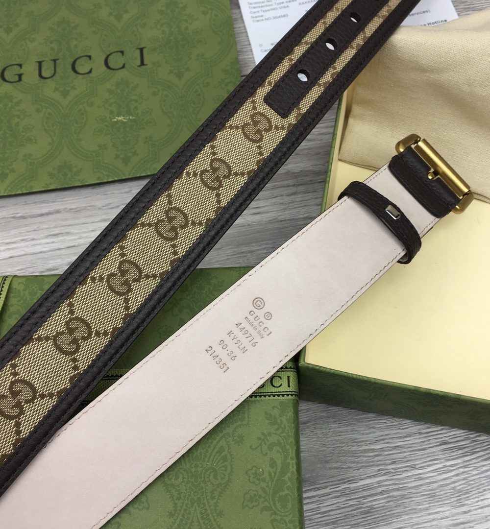 1:1 Replica Gucci GG Supreme Belt With Square Buckle Beige/Ebony GG Supreme For Women, Women Belt