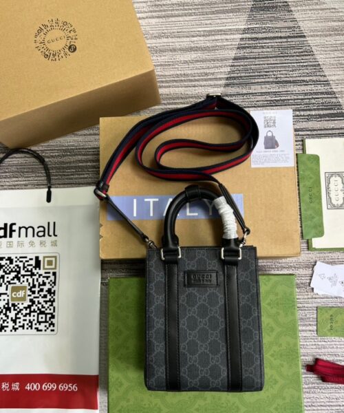 1:1 Replica Gucci GG Supreme Mini Tote Bag Black GG Supreme Canvas For Women  7.9in/20cm GG 696010 K5RLN 1095