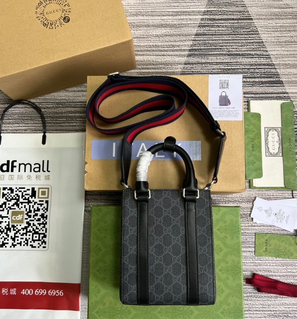 1:1 Replica Gucci GG Supreme Mini Tote Bag Black GG Supreme Canvas For Women  7.9in/20cm GG 696010 K5RLN 1095