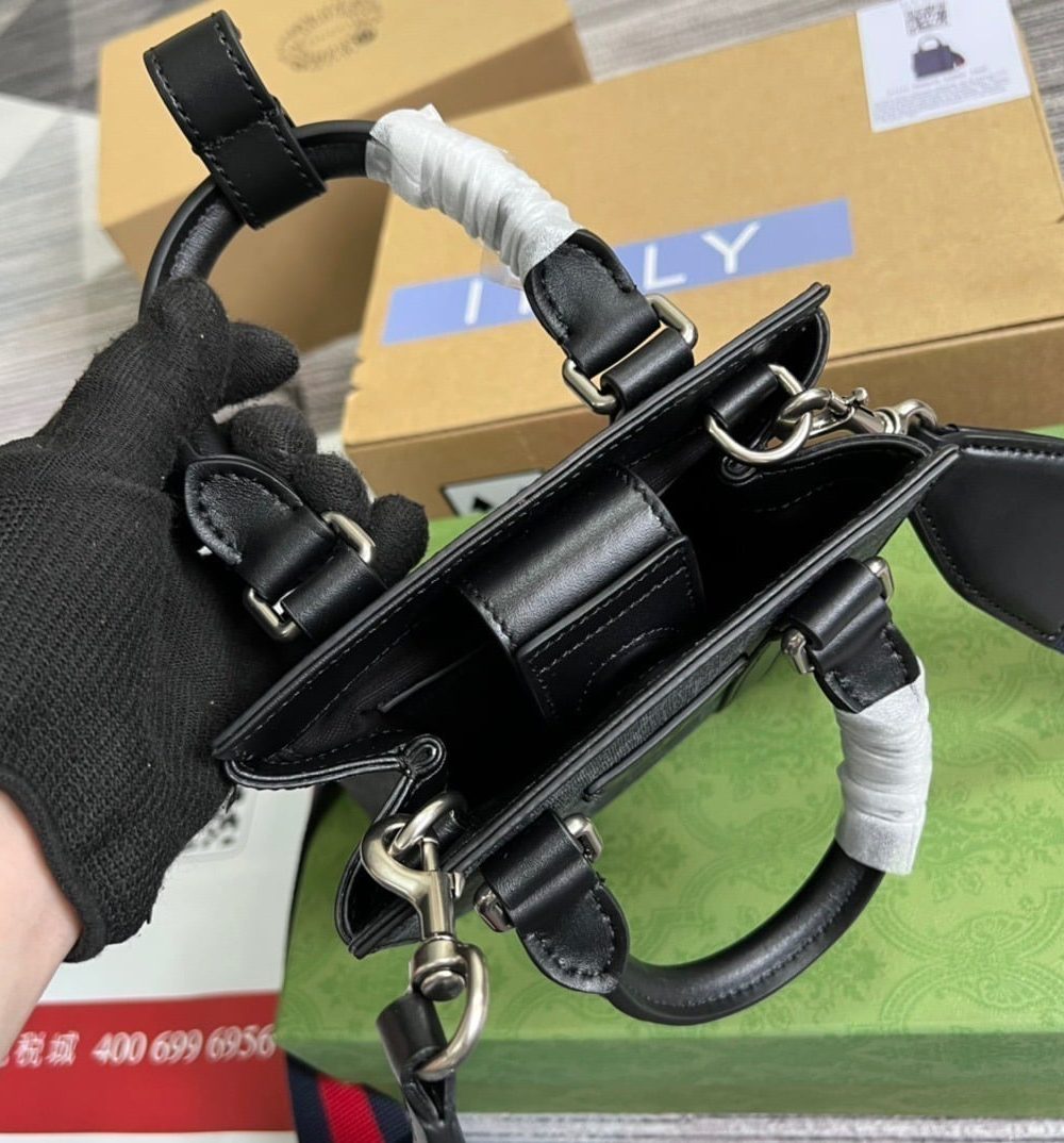 1:1 Replica Gucci GG Supreme Mini Tote Bag Black GG Supreme Canvas For Women  7.9in/20cm GG 696010 K5RLN 1095