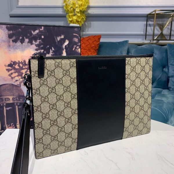 1:1 Replica Gucci GG Supreme Pouch Beige/Ebony GG Supreme Canvas For Men 12in/30cm GG ‎495017 KGDHN 9769