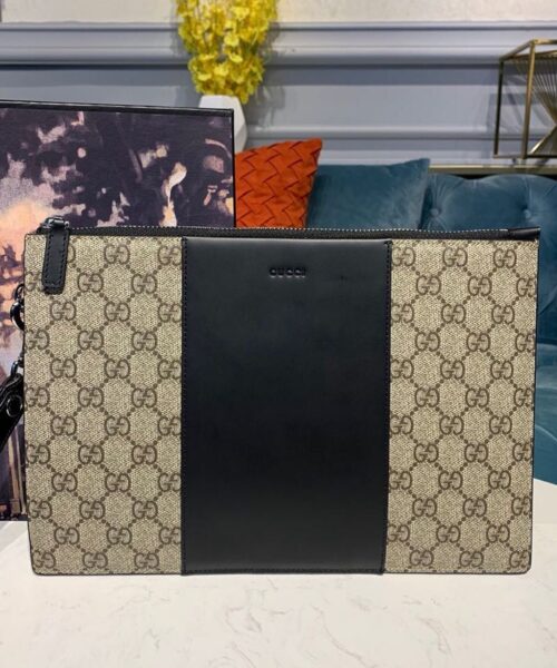 1:1 Replica Gucci GG Supreme Pouch Beige/Ebony GG Supreme Canvas For Men 12in/30cm GG ‎495017 KGDHN 9769