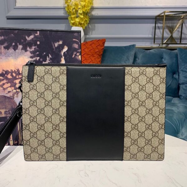 1:1 Replica Gucci GG Supreme Pouch Beige/Ebony GG Supreme Canvas For Men 12in/30cm GG ‎495017 KGDHN 9769
