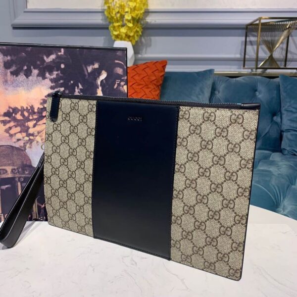 1:1 Replica Gucci GG Supreme Pouch Beige/Ebony GG Supreme Canvas For Men 12in/30cm GG ‎495017 KGDHN 9769