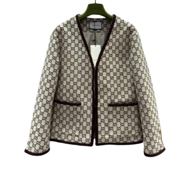 Gucci Gg Tweed Jacket Beige For Women