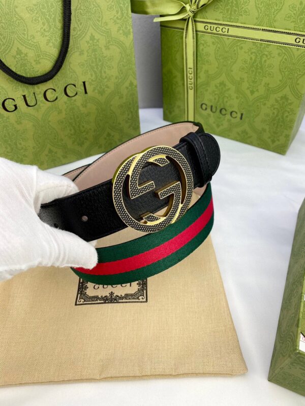 1:1 Replica Gucci GG Web Belt With  Interlocking G Buckle Green/Red Web Fabric And Black For Women, Women Belt