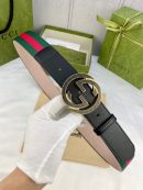 1:1 Replica Gucci GG Web Belt With  Interlocking G Buckle Green/Red Web Fabric And Black For Women, Women Belt