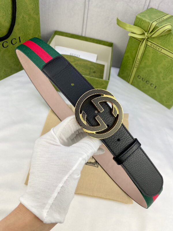 1:1 Replica Gucci GG Web Belt With  Interlocking G Buckle Green/Red Web Fabric And Black For Women, Women Belt