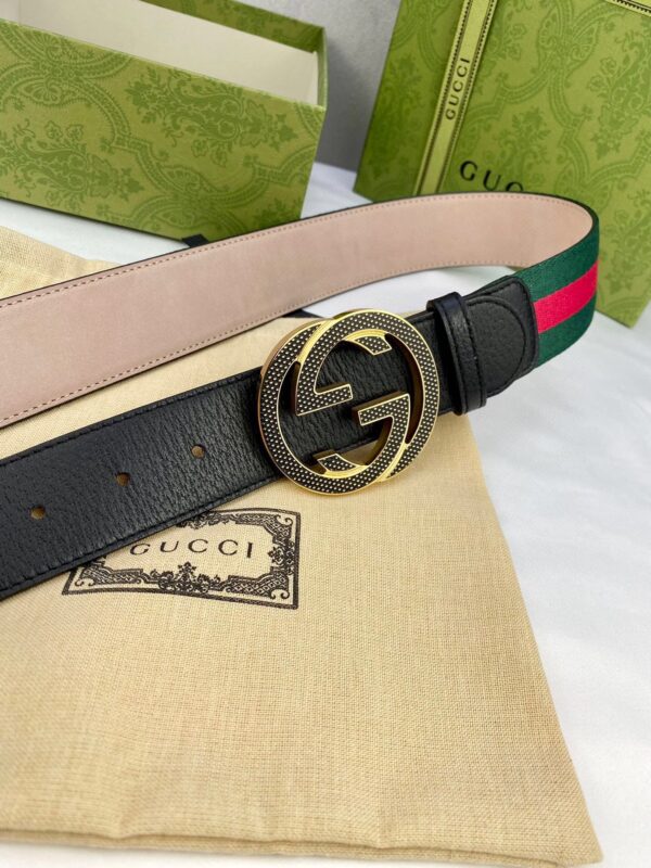 1:1 Replica Gucci GG Web Belt With  Interlocking G Buckle Green/Red Web Fabric And Black For Women, Women Belt