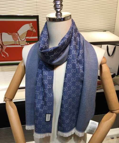 Gucci GG Wool Jacquard Scarf Blue 71in/180cm