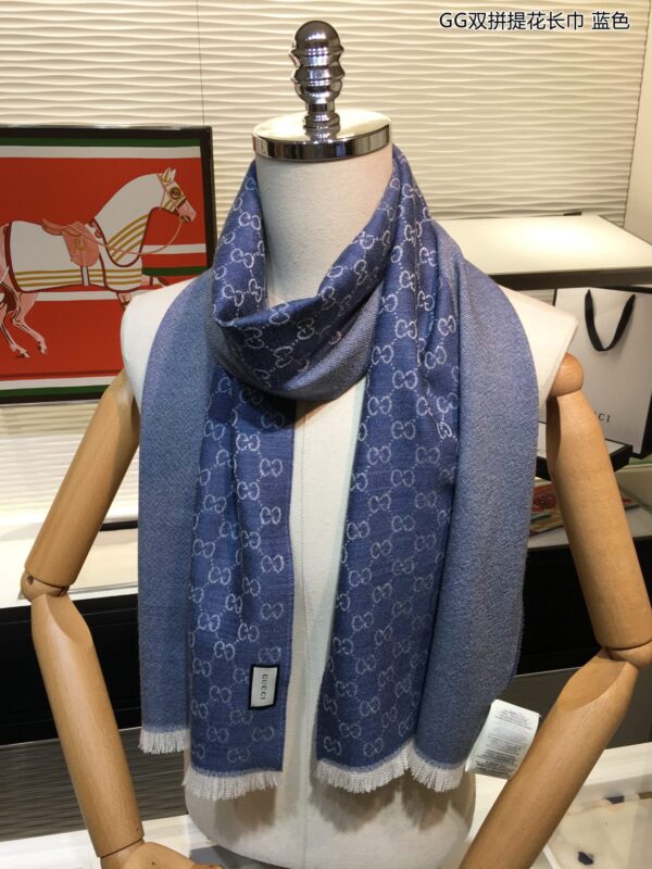 Gucci GG Wool Jacquard Scarf Blue 71in/180cm
