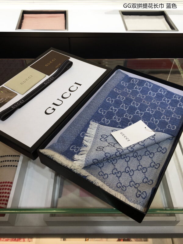 Gucci GG Wool Jacquard Scarf Blue 71in/180cm