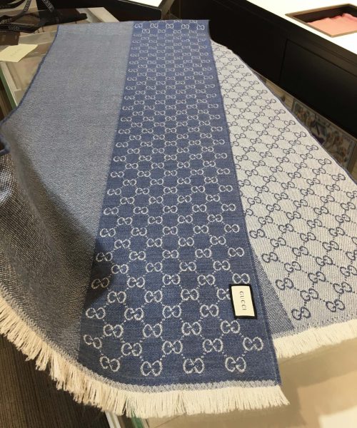 Gucci GG Wool Jacquard Scarf Blue 71in/180cm 