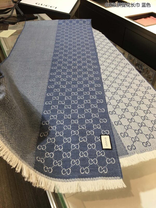 Gucci GG Wool Jacquard Scarf Blue 71in/180cm