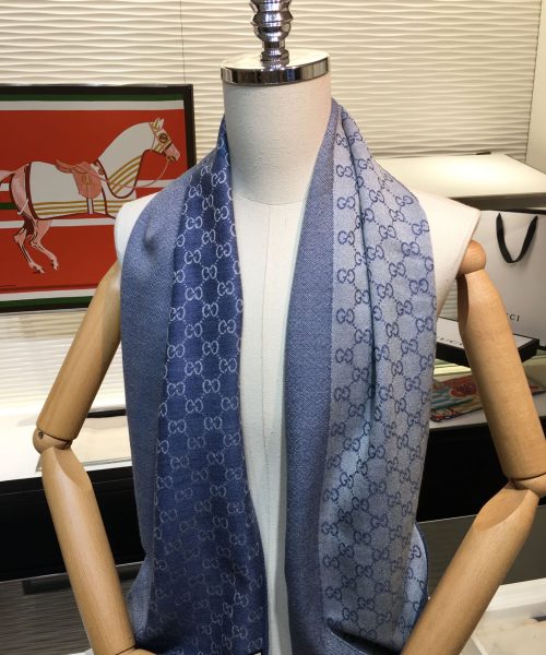 Gucci GG Wool Jacquard Scarf Blue 71in/180cm 