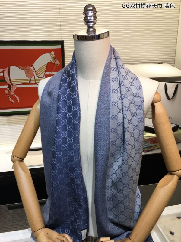 Gucci GG Wool Jacquard Scarf Blue 71in/180cm