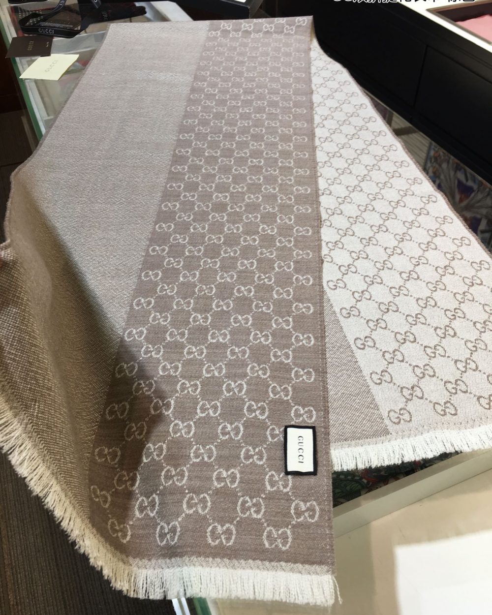 Gucci GG Wool Jacquard Scarf Grey 71in/180cm 