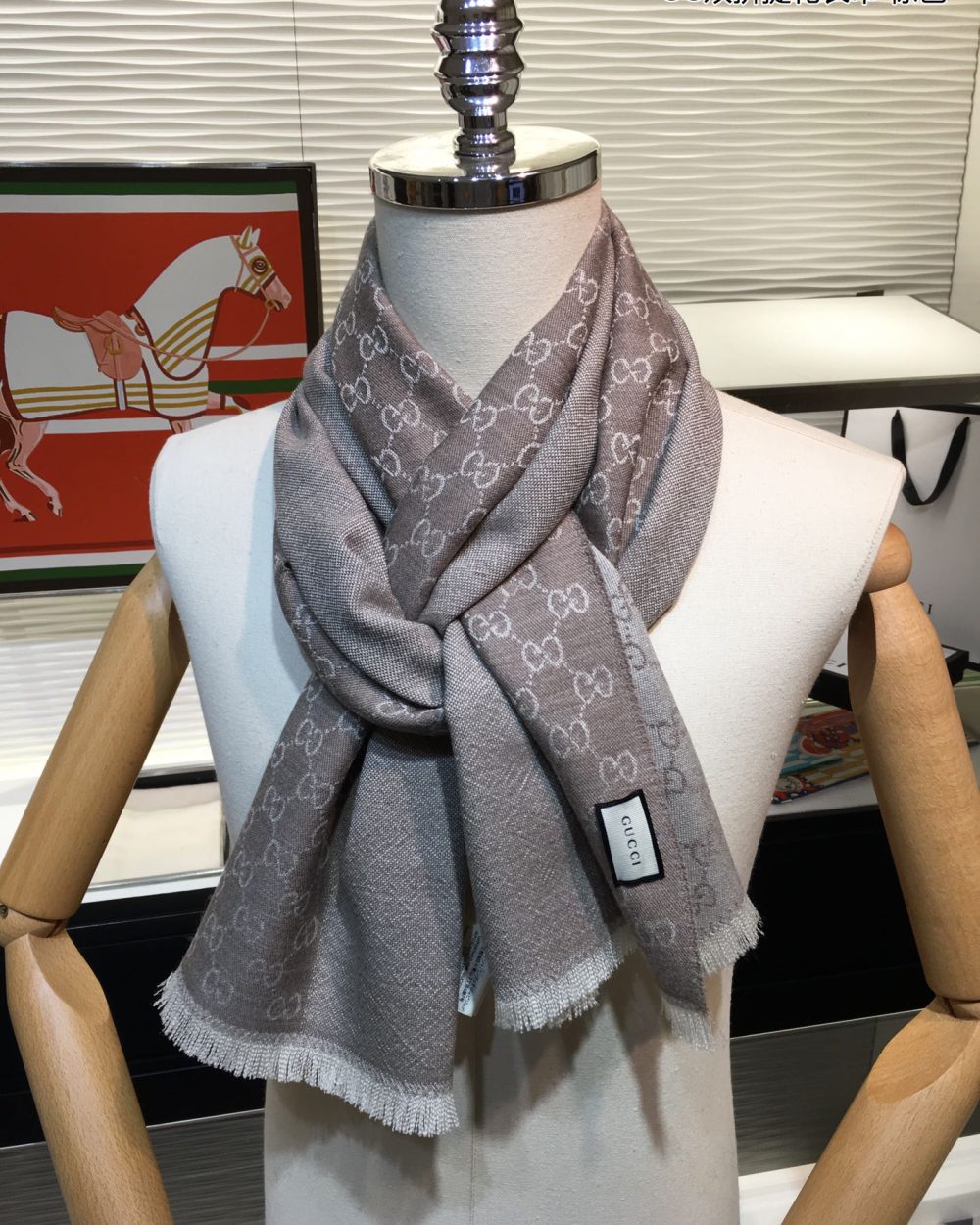 Gucci GG Wool Jacquard Scarf Grey 71in/180cm 