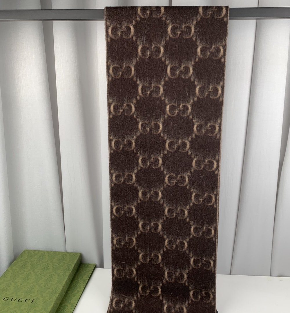 Gucci GG Wool Stole Scarf Brown 75in/190cm 