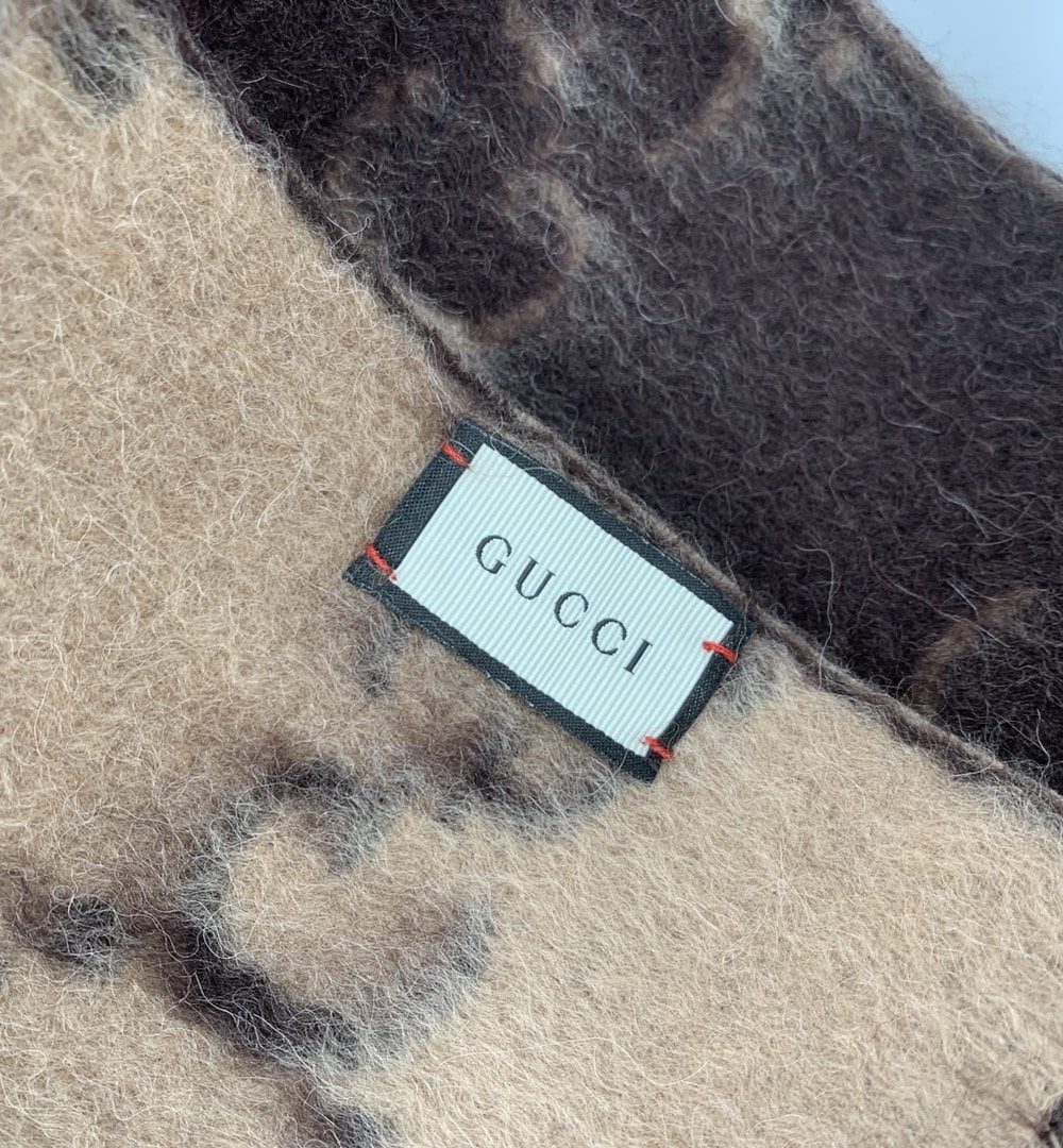 Gucci GG Wool Stole Scarf Brown 75in/190cm 