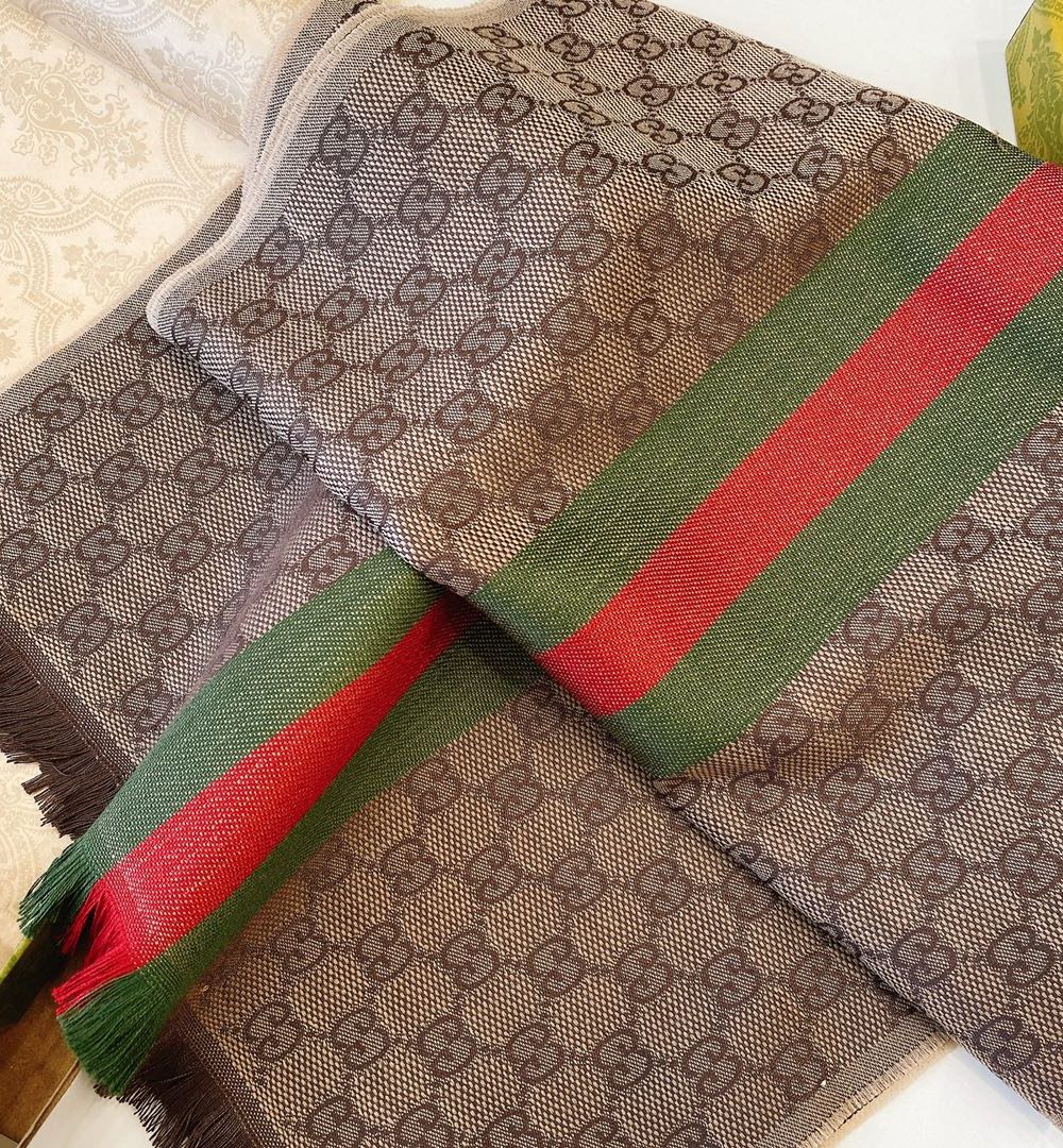 Gucci GG Wool Stole With Web Scarf Brown 180cm/71in 