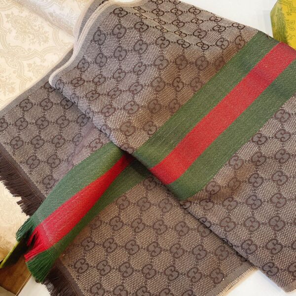 Gucci GG Wool Stole With Web Scarf Brown 180cm/71in