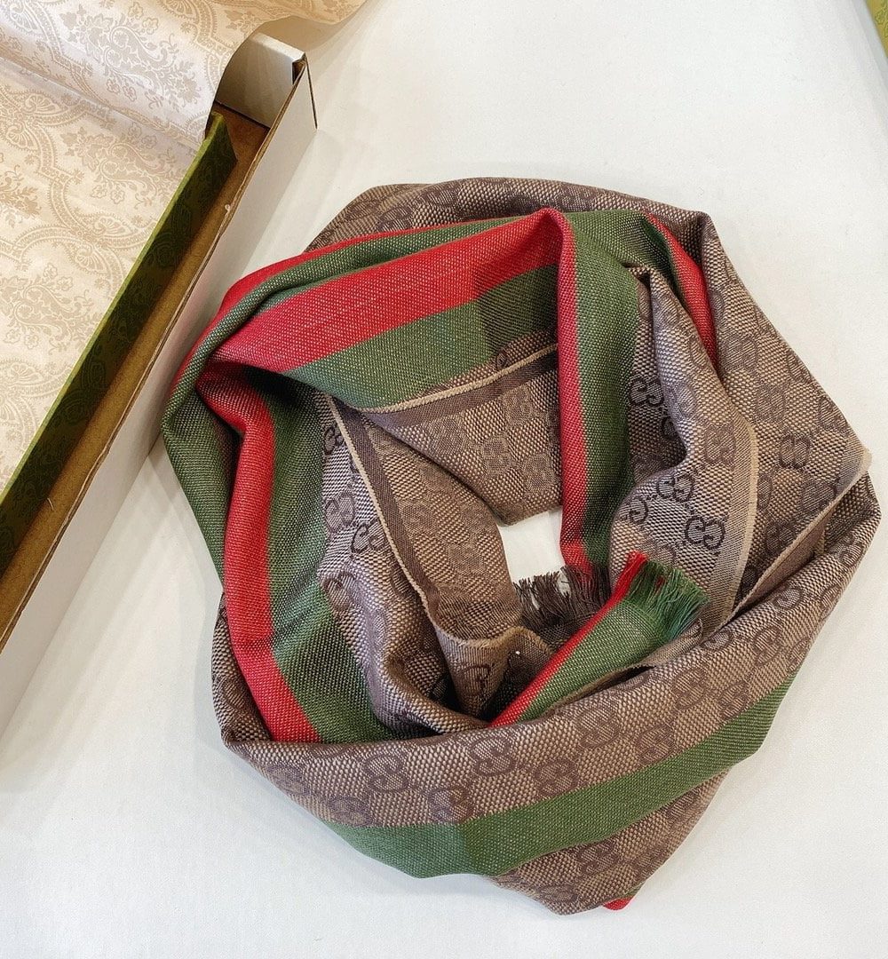 Gucci GG Wool Stole With Web Scarf Brown 180cm/71in 
