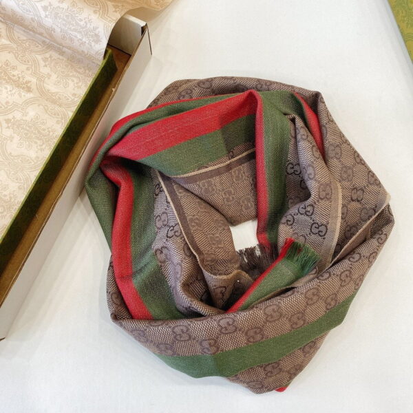 Gucci GG Wool Stole With Web Scarf Brown 180cm/71in