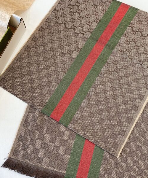 Gucci GG Wool Stole With Web Scarf Brown 180cm/71in 