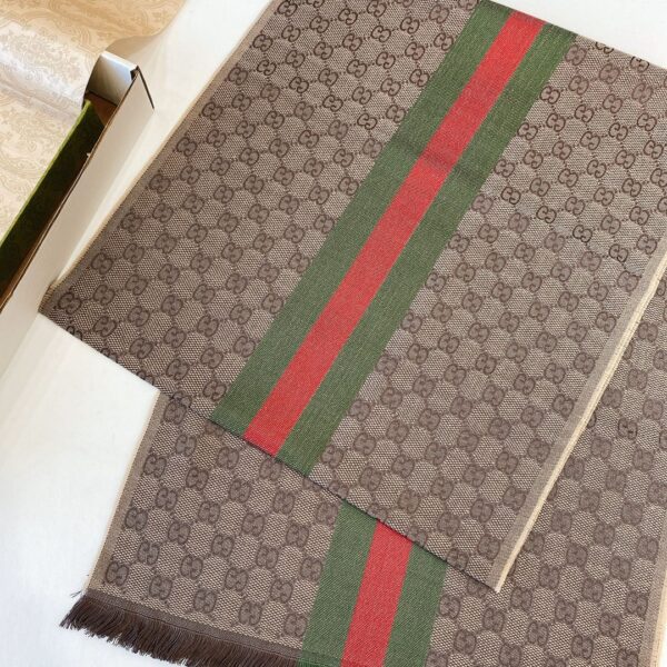 Gucci GG Wool Stole With Web Scarf Brown 180cm/71in