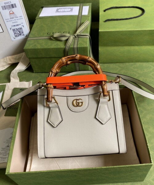 1:1 Replica Gucci Gucci Diana Mini Tote Bag White For Women 8in/20cm GG ‎702732 U3ZDT 9196