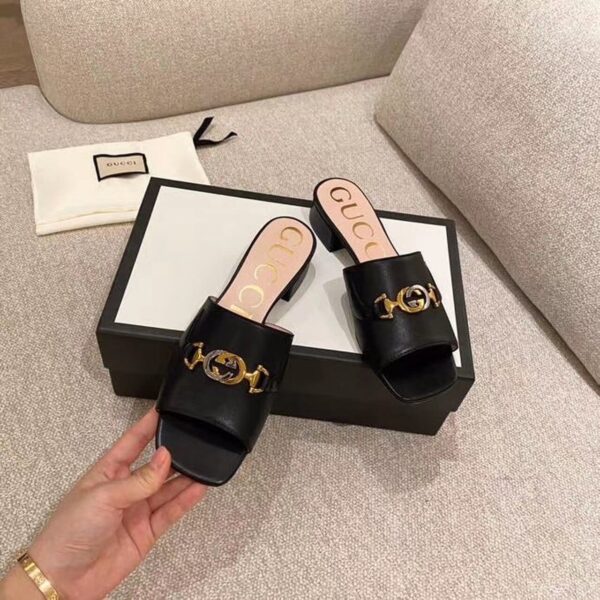 Gucci Gucci Zumi Slide Sandals Black For Women GG