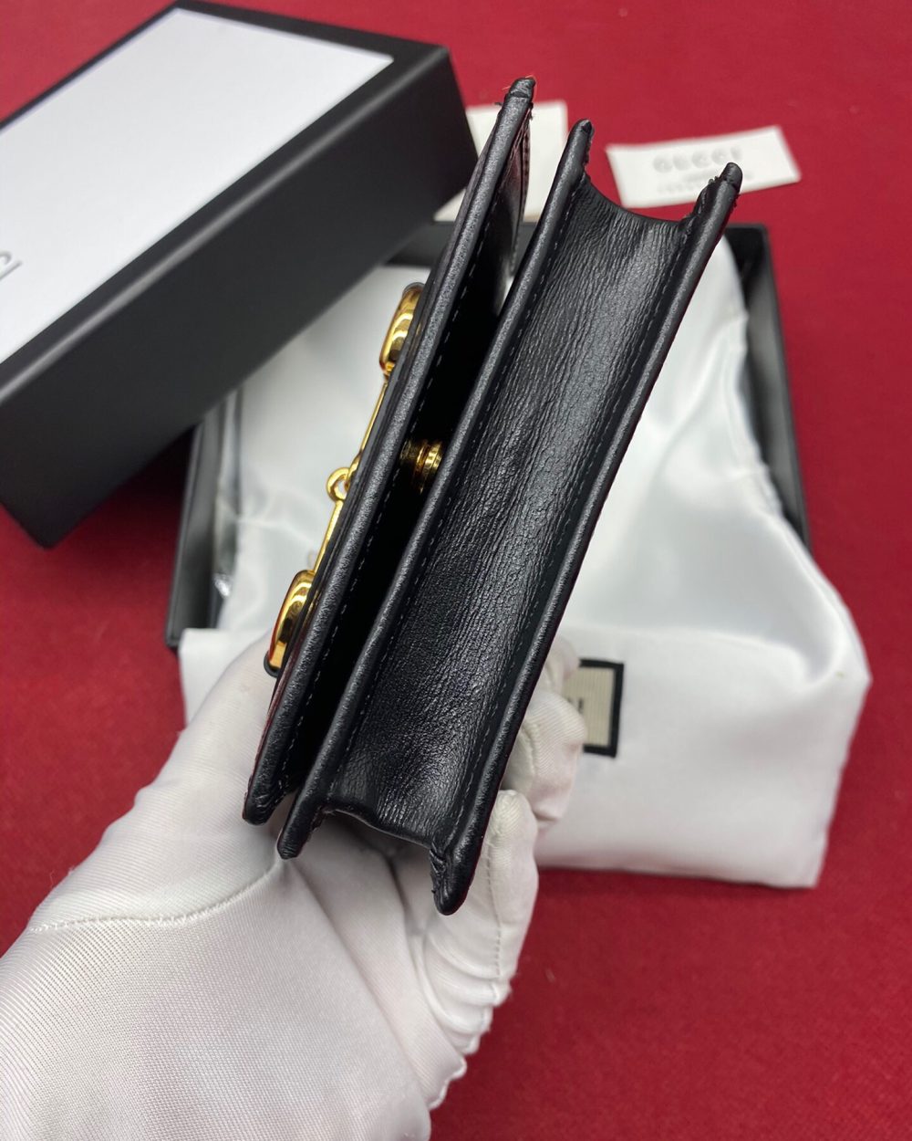 1:1 Replica Gucci Horsebit 1955 Card Case Wallet Black Women’s Wallet 11cm/4.3in GG 621887 0YK0G 1000
