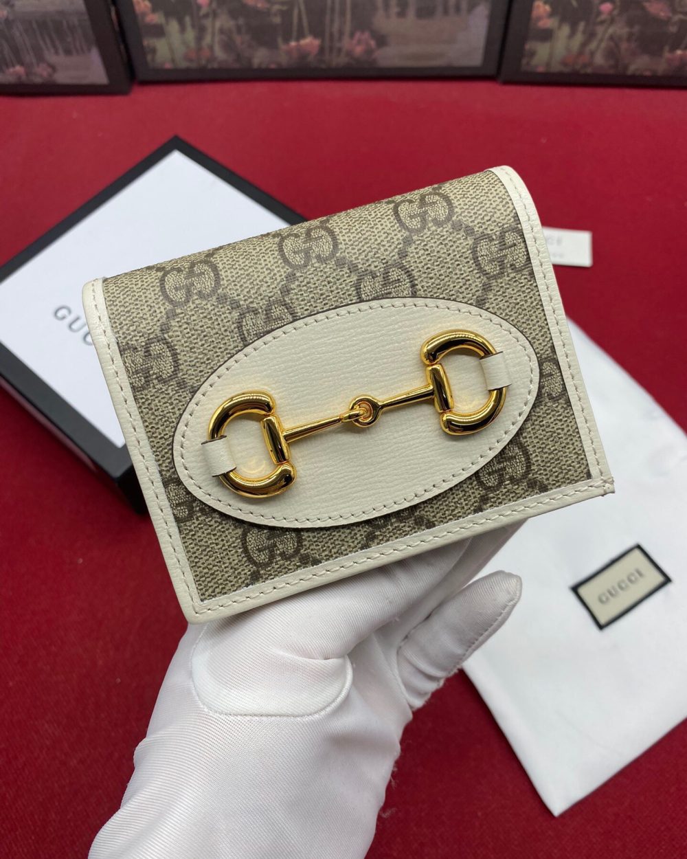 1:1 Replica Gucci Horsebit 1955 Card Case Wallet Light Grey Women's Wallet 11cm/4.3in GG 621887 92TCG 9761