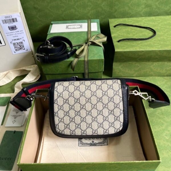 1:1 Replica Gucci Horsebit 1955 GG Mini Bag Beige And Blue Supreme Canvas For Women 8in/20cm 658574 96IWN 4076
